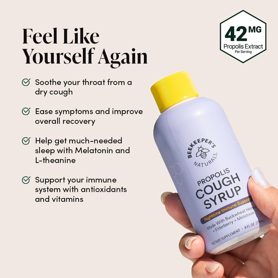 BeekeeperS Naturals B.Better Nighttime Cough Syrup For Adults - Elderberry Extract, Bee Propolis Extract, Buckwheat Honey - Immune Support, 4 Oz BeekeeperS Naturals B.Better Nighttime Cough Syrup For Adults - Elderberry Extract, Bee Propolis Extract, Buckwheat Honey - Immune Support, 4 Oz
