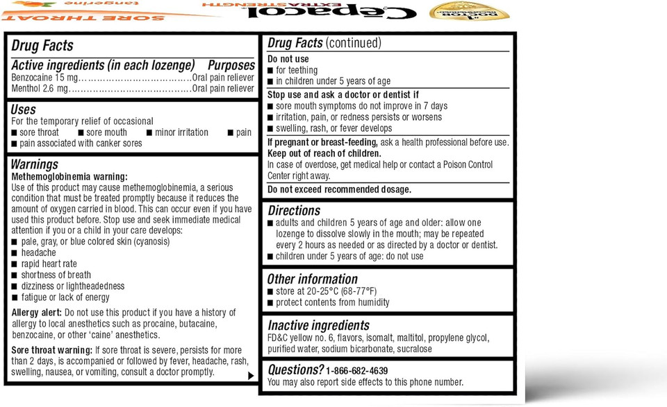 Cepacol Extra Strength Sore Throat Relief Lozenges, Honey Lemon Cough Drops, Maximum Numbing- Fast Acting Sore Throat, Mouth & Canker Sore Pain Relief With Benzocaine & Menthol, 16 Count