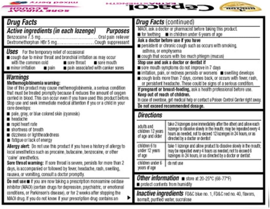 Cepacol Extra Strength Sore Throat Relief Lozenges, Mixed Berry Cough Drops, Maximum Numbing- Fast Acting Sore Throat & Canker Sore Relief With Dextromethorphan & Benzocaine, 16 Count