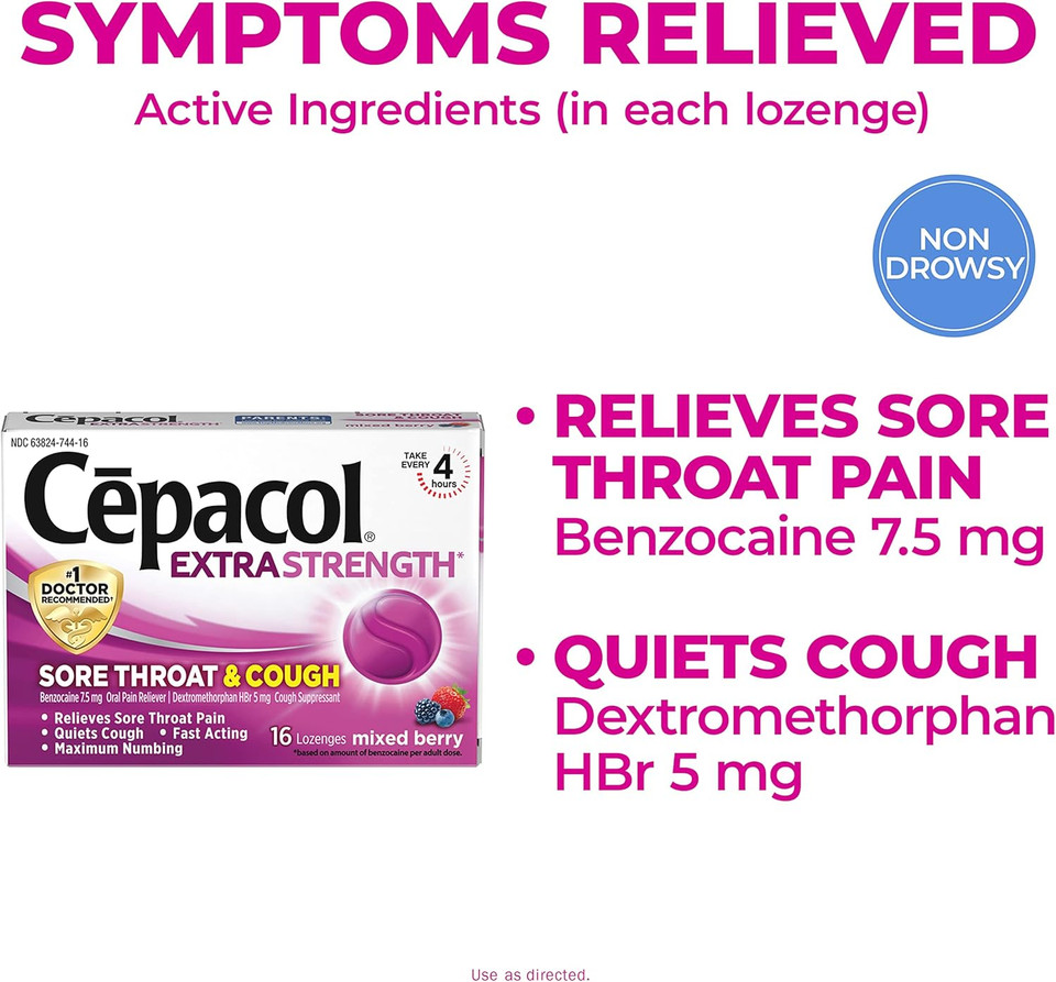 Cepacol Maximum Strength Throat And Cough Drop Lozenges, Mixed Berry, 16 Count