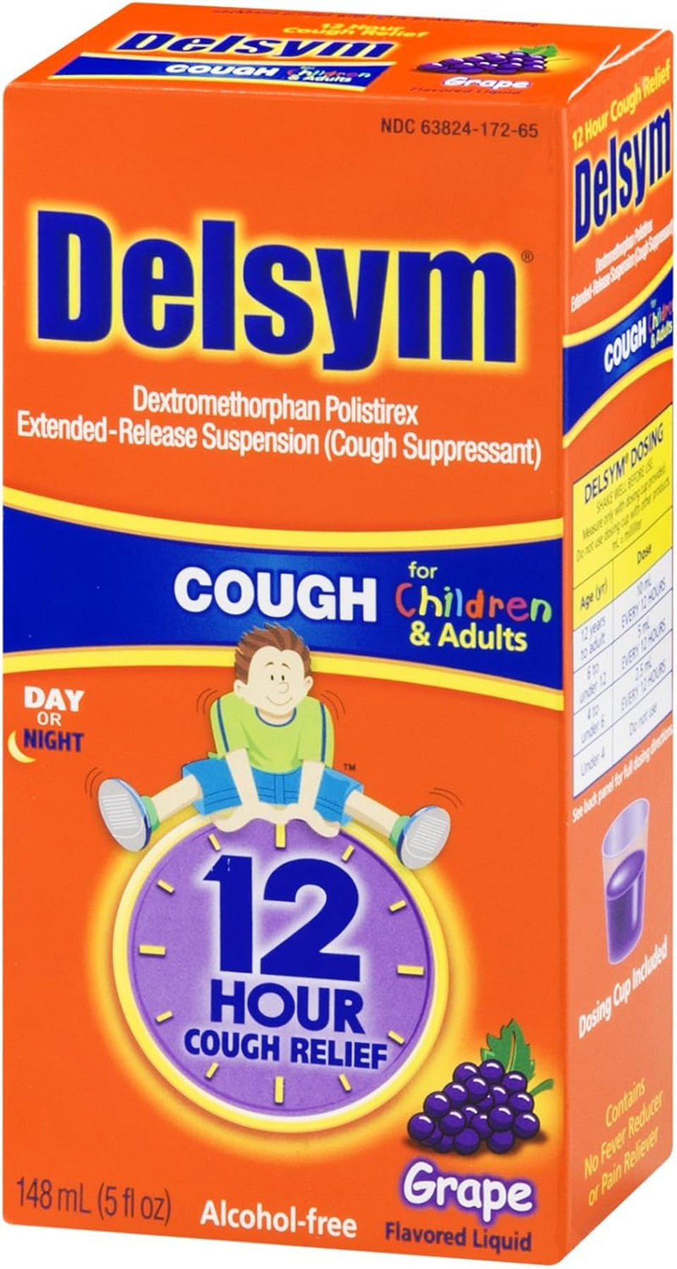 Delsym Children'S Cough Suppressant Liquid, Grape Flavor, 5 Ounce