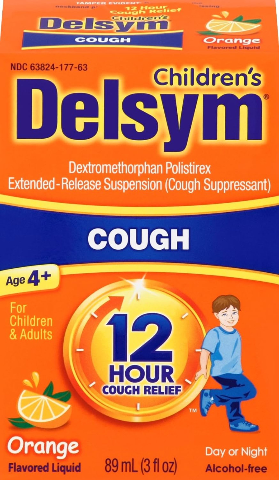 Delsym Children'S Cough Suppressant Liquid, Orange Flavor, 3 Ounce