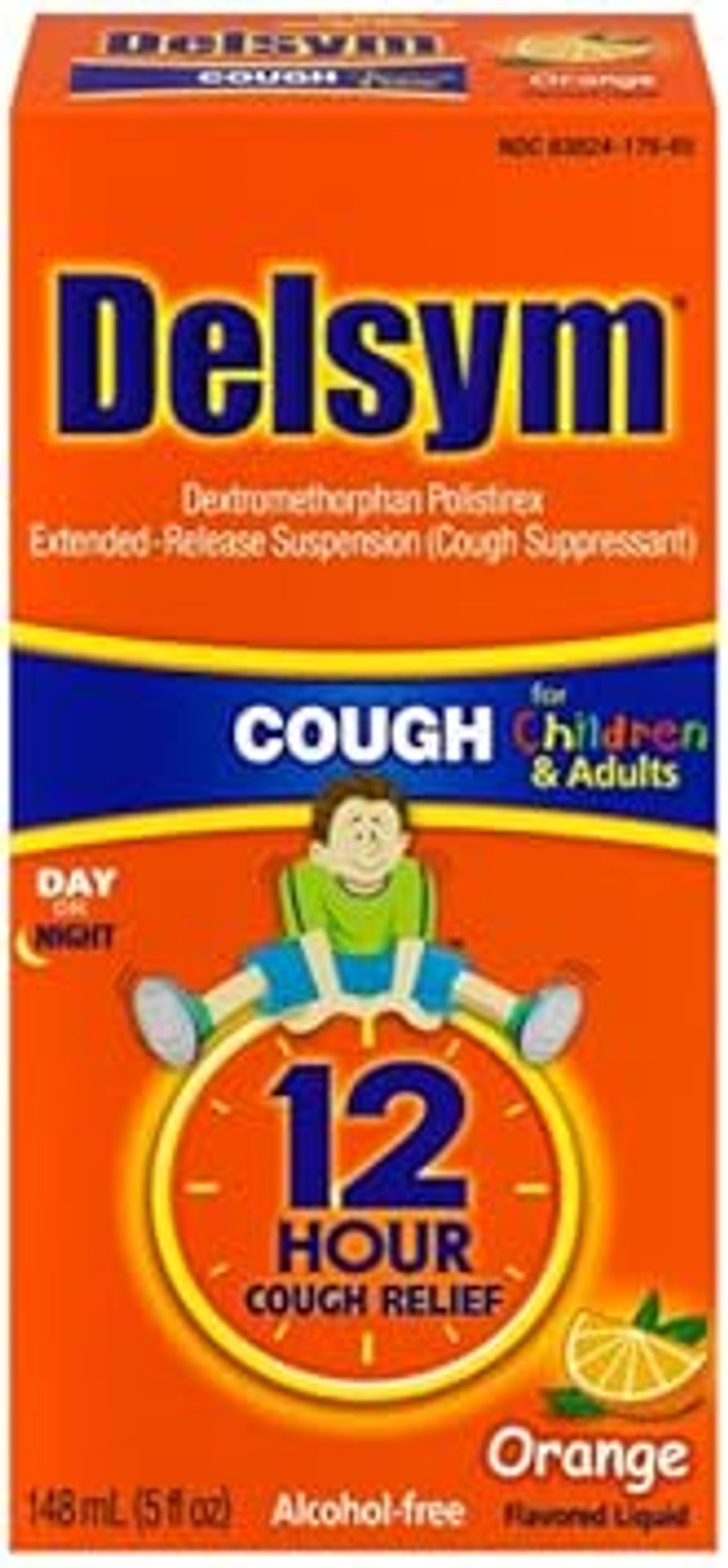 Delsym Cough Suppressant Alcohol Free Orange Flavored Liquid- 2 Pack, 5 Ounces Bottle