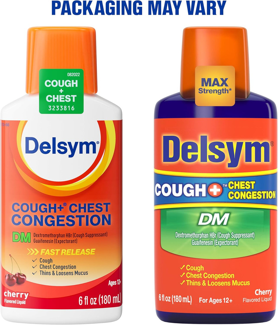 Delsym Max Strength Cough Plus Chest Congestion Dm Liquid, Cherry Flavor, 6 Fl. Oz. Relieves Cough, Chest Congestion, And Thins & Loosens Mucus