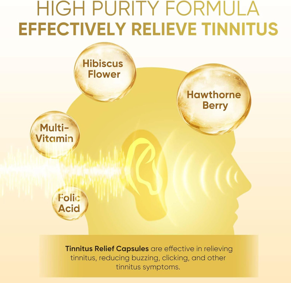 120 Capsules Tinnitus Relief For Ringing Ears, Ear Health Vitamins Supports Hearing Loss And Reduces Ringing In The Ears For Men & Women