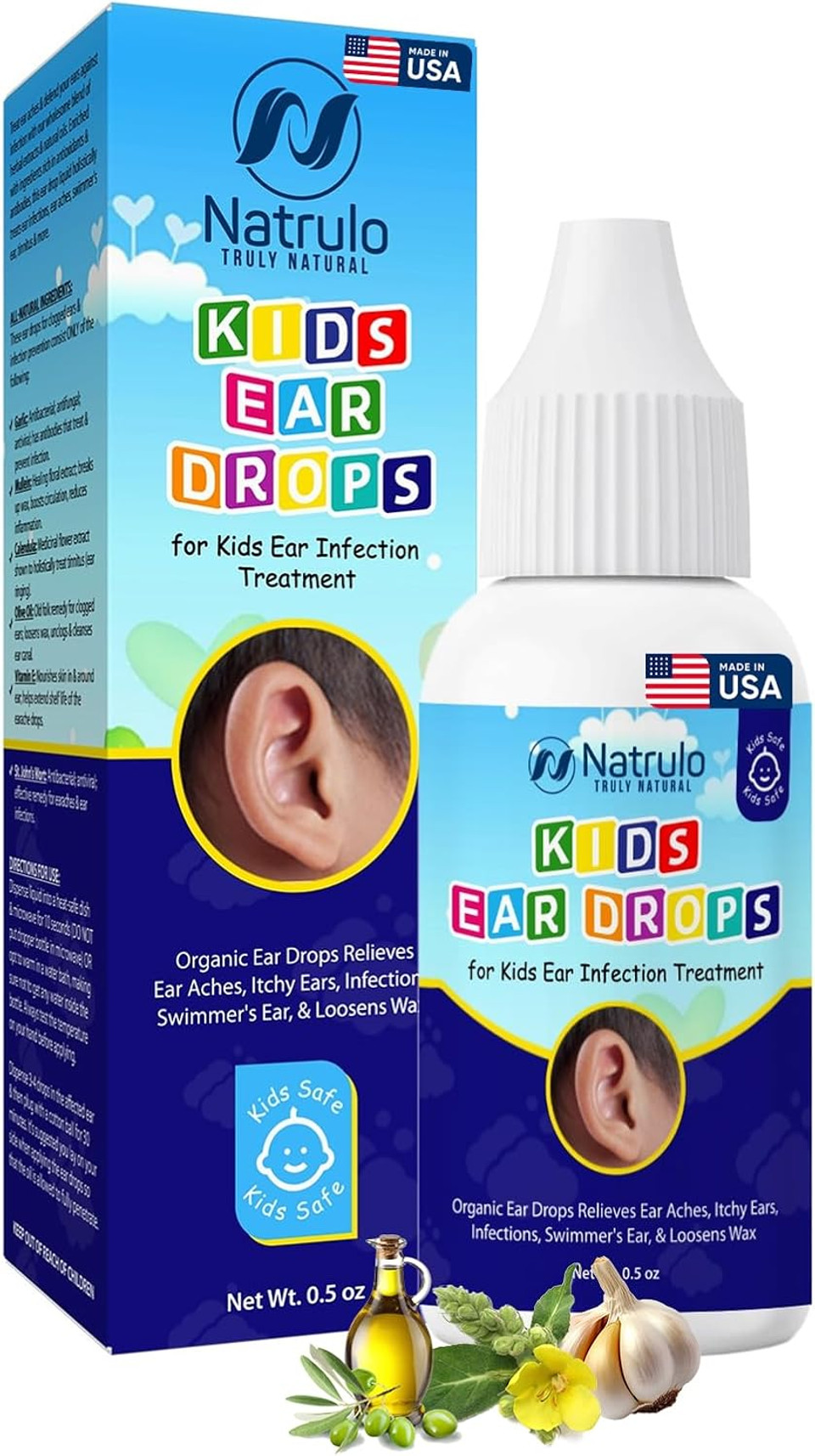 Natrulo Natural Ear Drops For Kids Ear Infection Treatment  Organic Children Ear Oil Drops Relieves Ear Aches, Itchy Ears, Infections, Swimmer'S Ear, & Loosens Wax  Kids Safe, Made In Usa