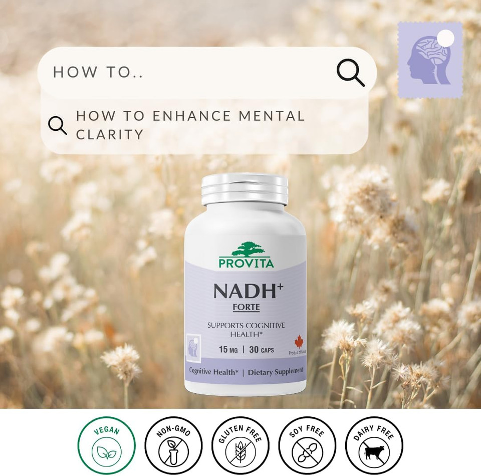 Nadh+ - High Potency Cellular Energy Booster - Supports Mental Clarity, Focus & Cognitive Health - 100% Vegan Formula (30 Capsules)