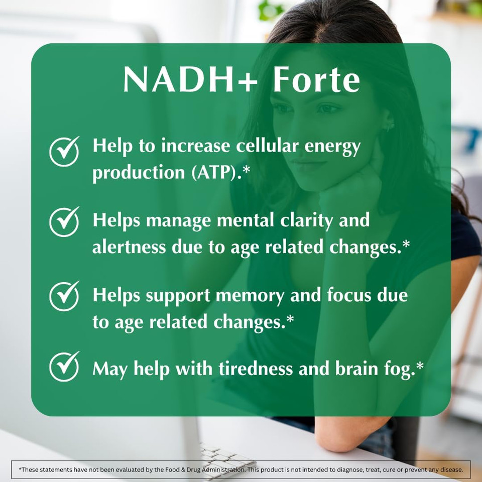 Nadh+ - High Potency Cellular Energy Booster - Supports Mental Clarity, Focus & Cognitive Health - 100% Vegan Formula (30 Capsules)
