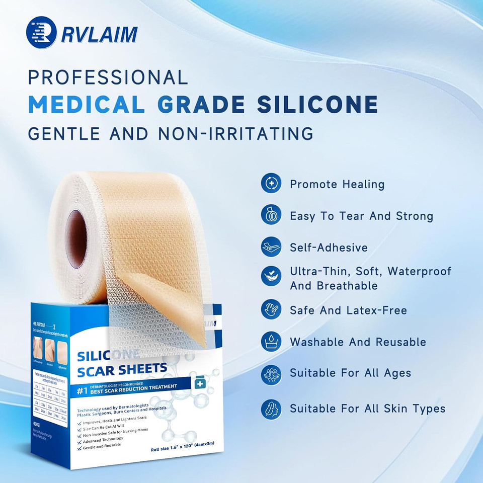 Silicone Scar Sheets, Silicone Scar Tape(1.8 X 157 Roll 4M), Silicone Scar Sheets For Surgical Scars, Keloid Bump Removal, Stretch Marks Removal, C-Section, Burn Et
