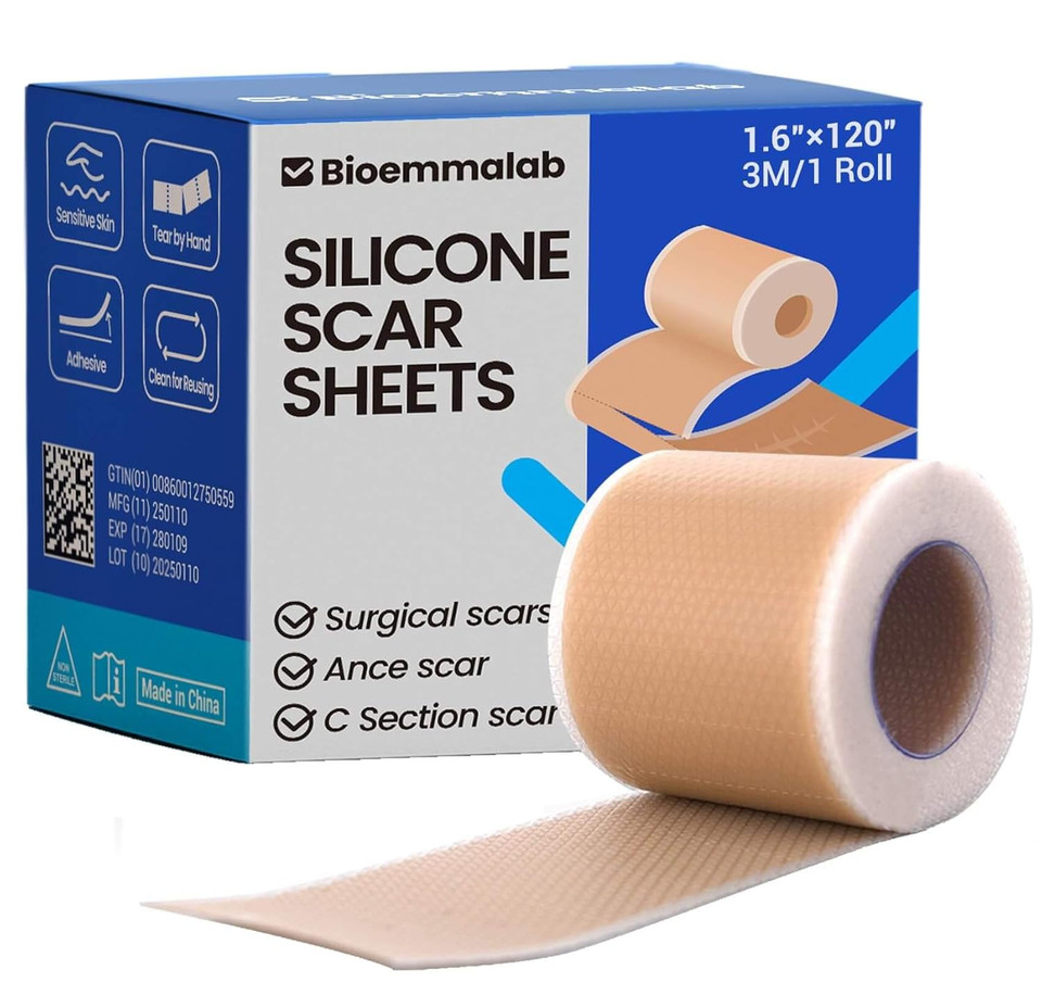 Silicone Scar Sheets Surgical Tape (1.6X120 Roll) Face Patches Acne Treatment C Section Strips, Skin-Sensitive Medical Grade Healing Scar Bandages Pads For Keloid, Stretch And Tummy Tuck Recovery