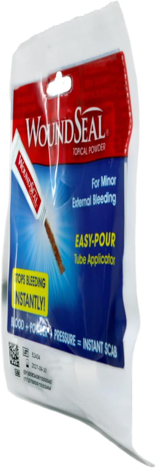 Topical Powder For Minor External Bleeding, Easy-Pour Tube Applicator, Fast-Acting Blood Clotting Formula, 4 Single-Use Applications