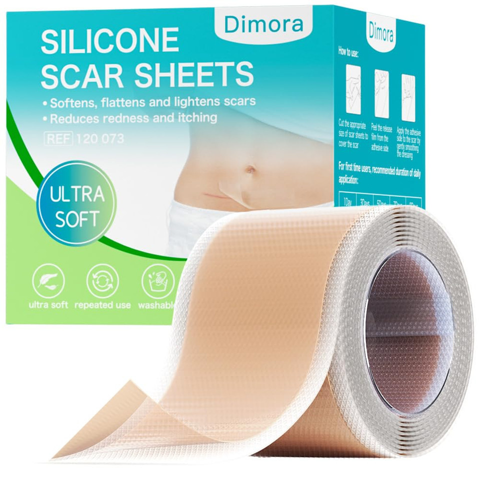 Dimora Medical Grade Silicone Scar Sheets - Ultra Soft Silicone Scar Tape (1.6X120" Roll), Waterproof Scar Treatment For Surgical Scars, C Section, Tummy Tuck, Keloid Treatment