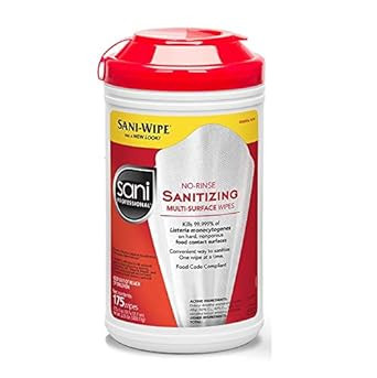Professional Disposables, Intl.-P66784 Sani-Wipe Non-Rinse Food Contact Hard-Surface Sanitizing Wipe, 7.75" X 5", 175/Can
