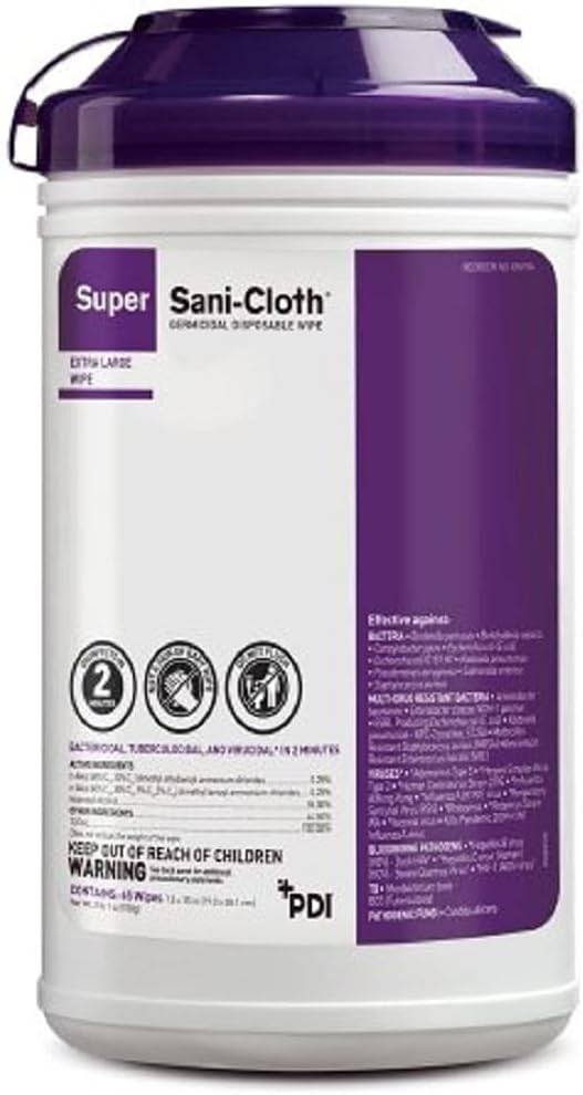 Mfr#Q86984 Super Sanicloth Wipes Xl 7.5" X 15" 65Canister By, White, 1 Count