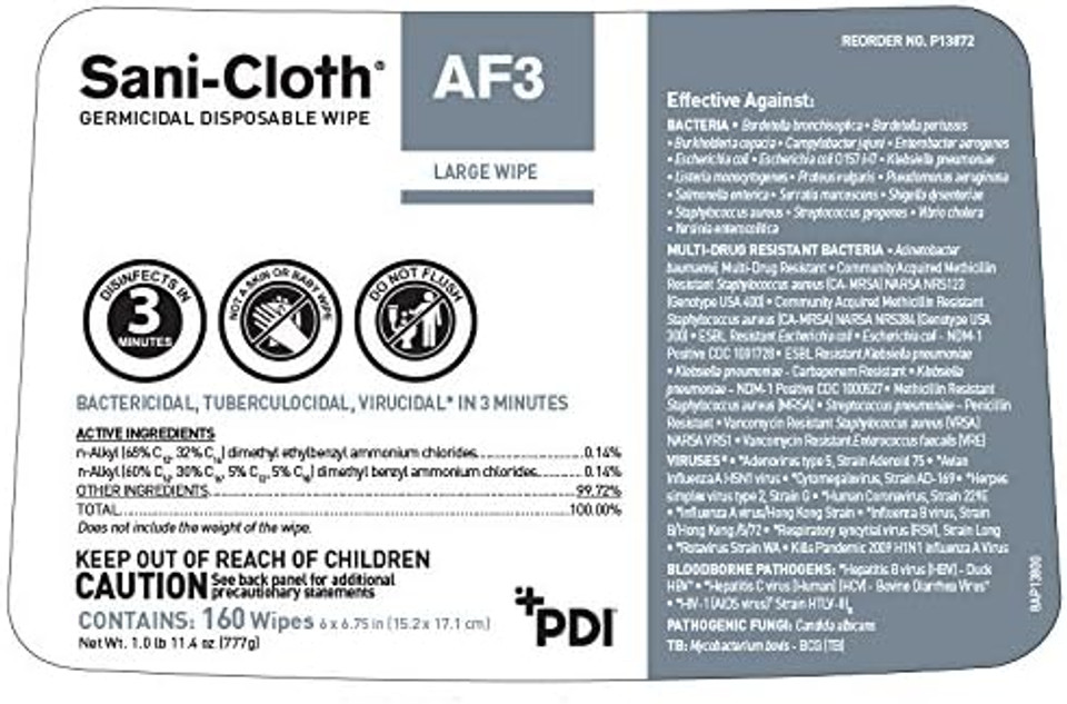 Pyp13872 - Sani-Cloth Af3 Germicidal Disposable Wipes, Large