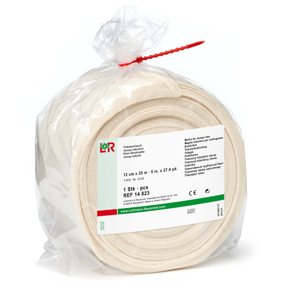 Lohmann & Rauscher Tg Cotton Stockinette, 12Cm X 25M, 100% Cotton Close-Weave Seamlessly Knitted Tubular Stockinette, Skin Friendly Protection, First Layer Of Multi-Layer Compression Bandaging