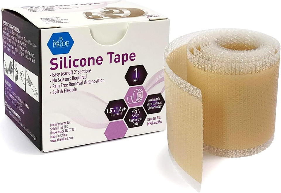 Med Pride Medical-Grade Silicone Wound And Scar Tape Roll 1.5 In X 1.6 Yards, Pain-Free Removal, Easy-Tear, Waterproof, Latex-Free