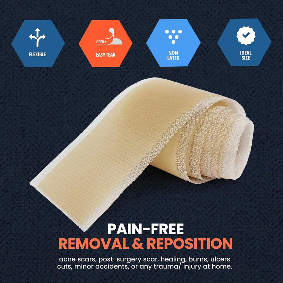 Med Pride Medical-Grade Silicone Wound And Scar Tape Roll 1.5 In X 1.6 Yards, Pain-Free Removal, Easy-Tear, Waterproof, Latex-Free