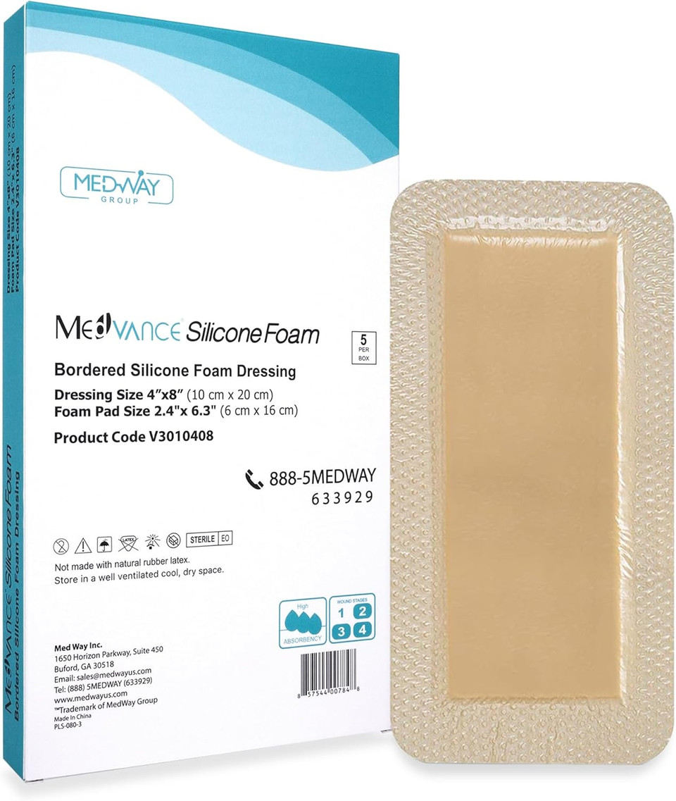 Medvancetm Silicone - Bordered Silicone Adhesive Foam Dressing Size 6X8 (4.4"X 6.4" Pad) Box Of 5 Dressings