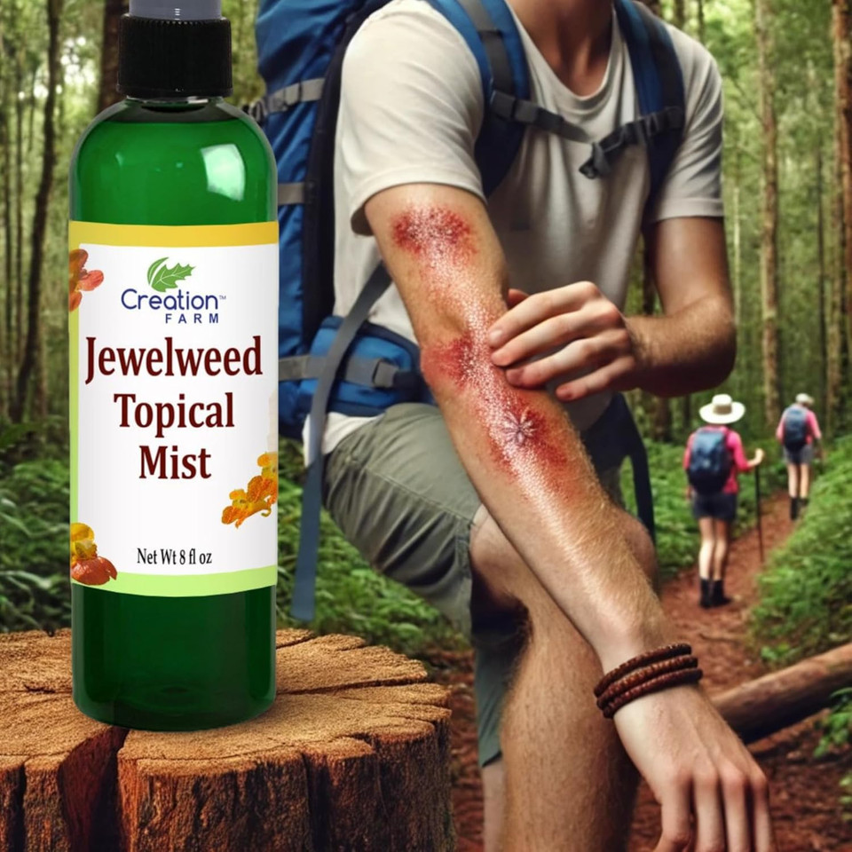 Creation Farm Jewelweed Spray - Itchy Skin Relief Remedy For Poison Ivy Oak Large 8 Oz Size Use For Skin Allergy,Rash - All Natural Botanical Base Of Plant Extracts