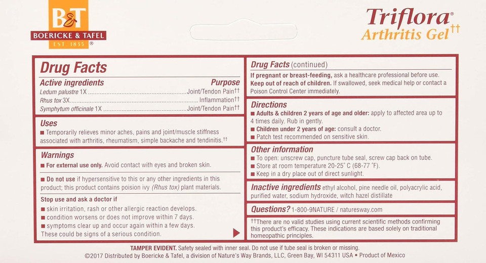 Boericke And Tafel Homeopathic Triflora Arthritis Gel, 2.75 Ounce -- 3 Per Case