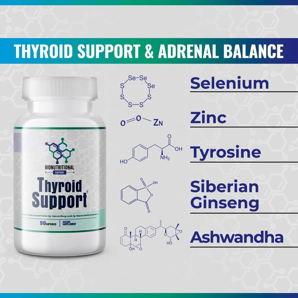 Thyroid Support - Ltyrosine, Iodine, Vitamin B12 Complex, Zinc, Selenium, Ashwagandha, Copper & More 30 Day Supply Thyroid Support - Ltyrosine, Iodine, Vitamin B12 Complex, Zinc, Selenium, Ashwagandha, Copper & More 30 Day Supply
