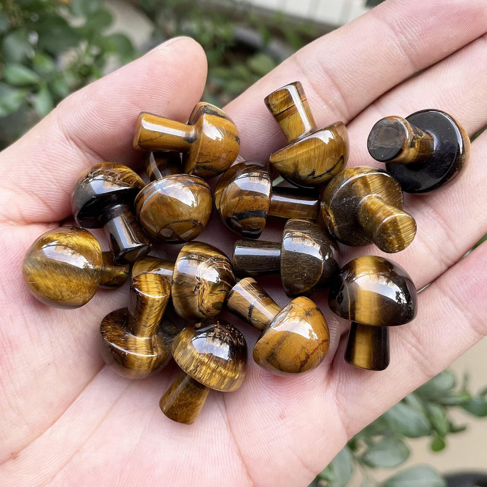 5Pcs Mini Mushroom Shaped Gemstone Statue Figurine, Carved Crystal Stone Mushrooms Crafts For Healing Chakra Reiki Balancing Home Decoration, Black Labradorite