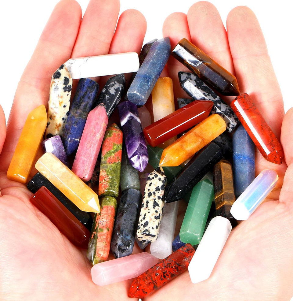 Qinjiejie Opal 20 Pcs Healing Crystals Stones Sets Wands Bulk Natural Pocket Crystal Towers Assorted Pointed Reiki Gemstones Polished Energy Meditation Chakra Gifts For Women Men