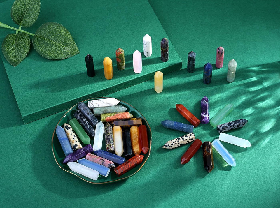 Qinjiejie Opal 20 Pcs Healing Crystals Stones Sets Wands Bulk Natural Pocket Crystal Towers Assorted Pointed Reiki Gemstones Polished Energy Meditation Chakra Gifts For Women Men