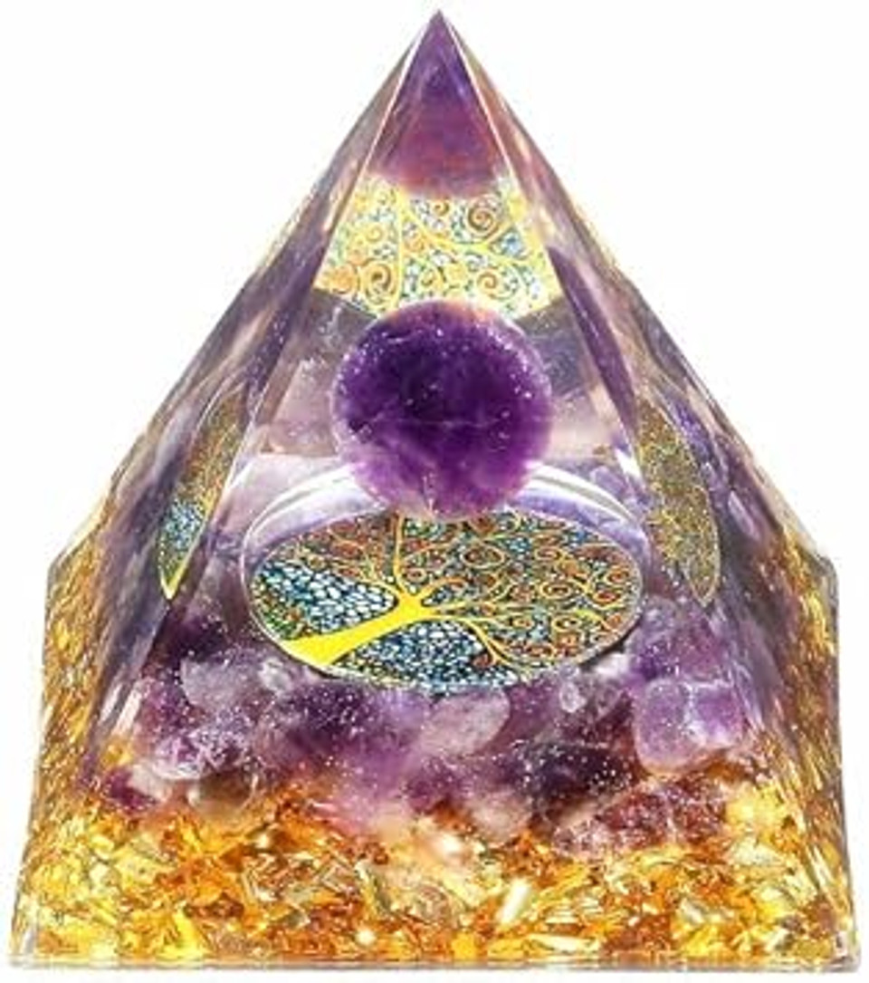 Yatojuzi 2.4" Orgone Pyramid Crystals Amethyst Chakra Reiki Orgonite Gemstones For Positive Energy Reduce Stress Attracts Lucky Wisdom Success Suit For Yoga Meditation Indoor Handmade Decor