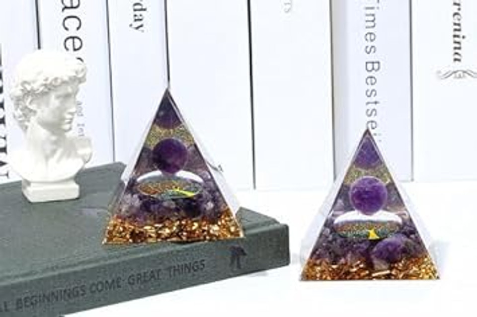 Yatojuzi 2.4" Orgone Pyramid Healing Crystals Stones Natural Rose Quartz Crystal Pink Decors Reiki Flower Of Life Orgonite Gemstones Energy Balancing Home Office Desk Decor Lucky Gifts For Women Men