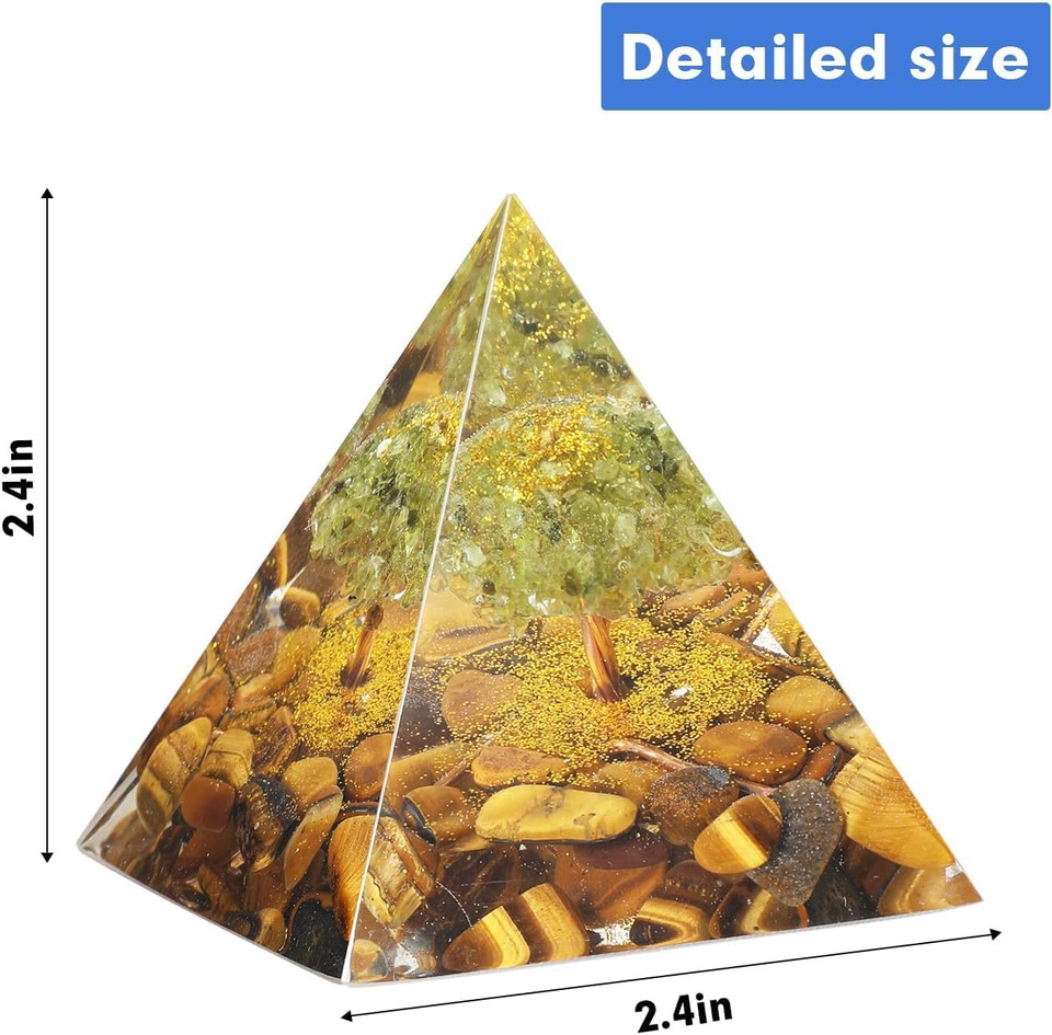 Tree Of Life Orgone Pyramid For Positive Energy, Orgonite Peridot&Obsidian Healing Crystal For Reduce Stress Chakra Reiki Healing Meditation Attracts Lucky And Success