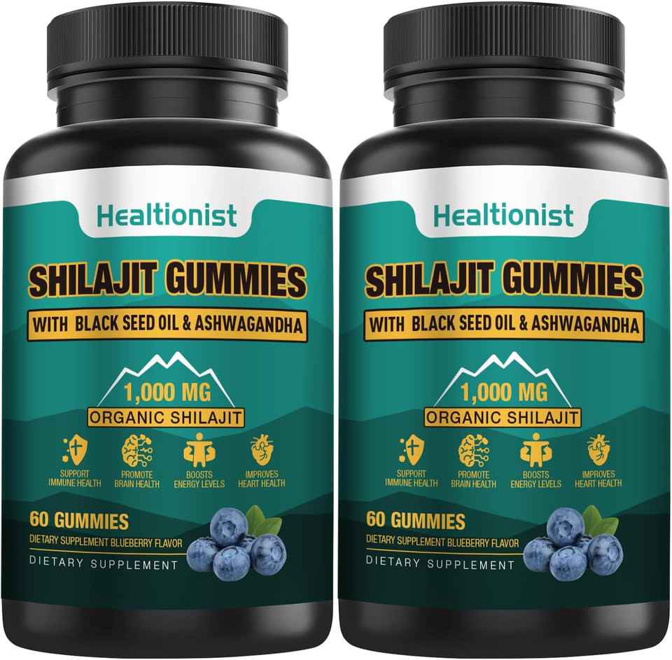 2 Packs 1000 Mg Shilajit Supplement Gummies With 85+ Trace Minerals, Fulvic Acid, Pure Organic Shilajit Himalayan Gummy For Men & Women, Energy, Brain, Immunity Suport - 120 Counts