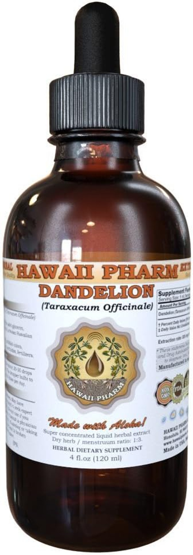 Hawaiipharm Dandelion Liquid Extract, Dandelion (Taraxacum Officinale) Leaf Powder Tincture Supplement 2 Oz
