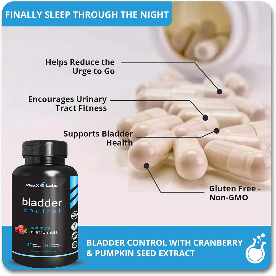 Bladder Control Supplement - Overactive Bladder Control Pills - Potent Blend Of Pumpkin Seed Oil, Cranberry Extract & Vitamin D3 - Urinary Tract Infection Treatment For Women & Men - Uti Relief - 60Ct
