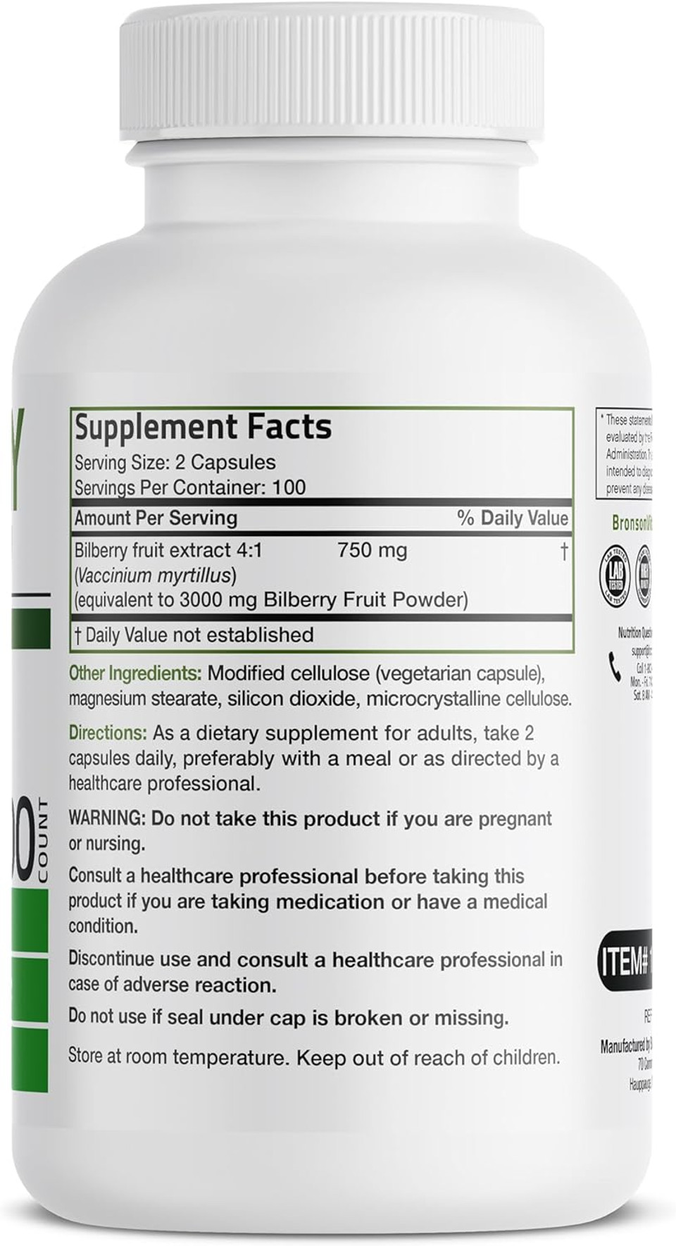 Bronson Bilberry Extra Strength Vaccinium Myrtillus, Promotes Eye Health And Supports Healthy Vision - Non Gmo, 60 Vegetarian Capsules