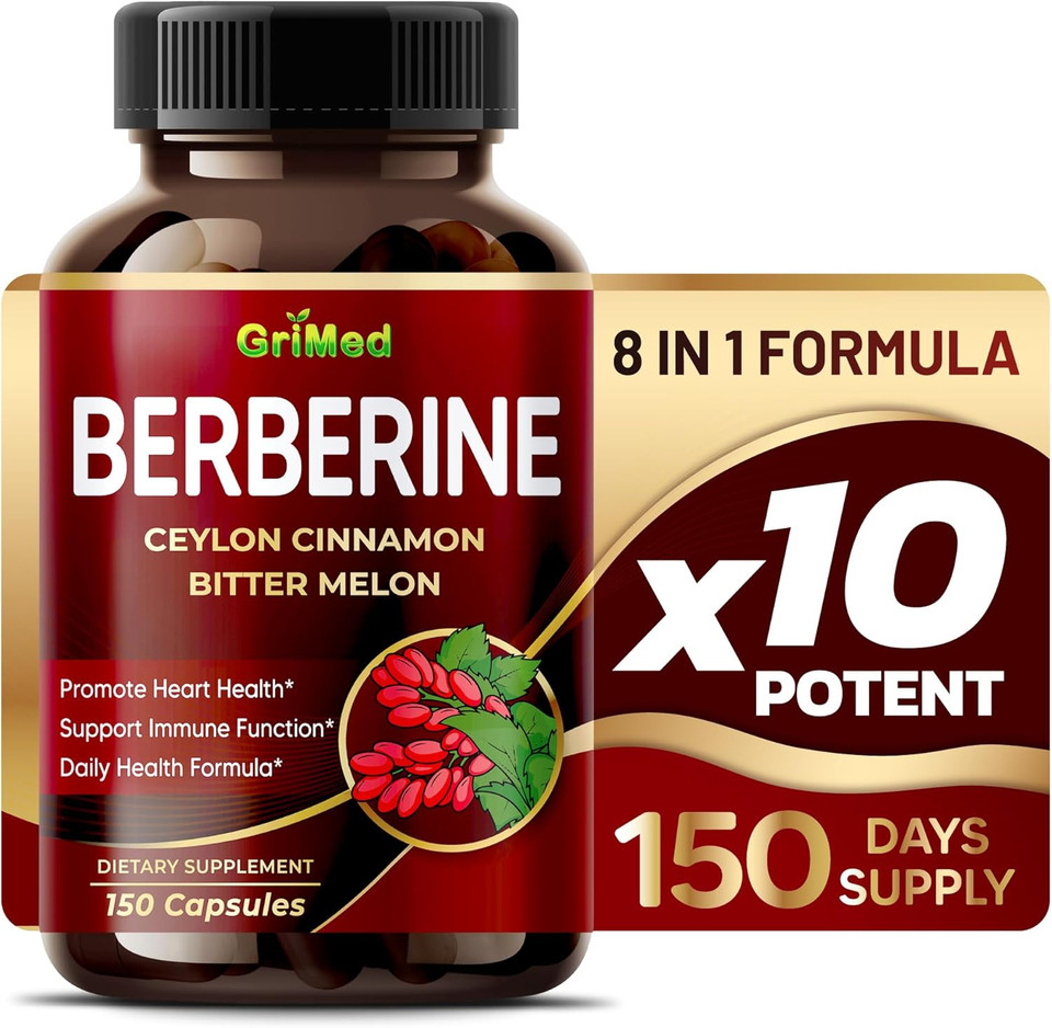 Grimed Berberine Supplement 9,500Mg With Ceylon Cinnamon Bitter Melon Supports Healthy Immune System - Made In The Usa