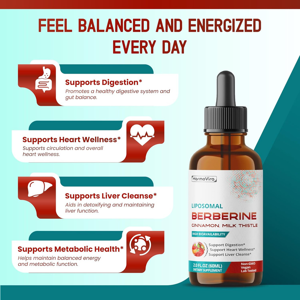 Liposomal Berberine With Cinnamon & Milk Thistle  Advanced Formula  Supports Digestion, Heart Wellness & Liver Cleanse*  2.0 Fl. Oz (60Ml)  Made In The Usa