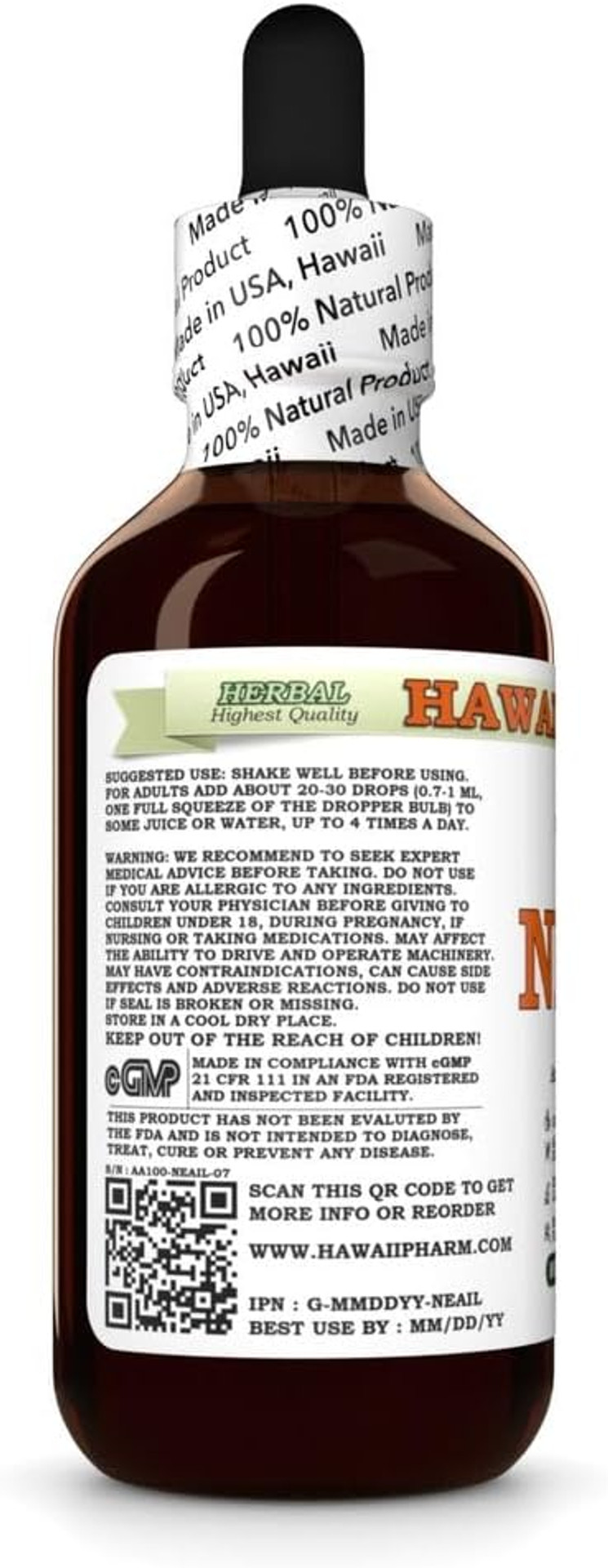 Hawaiipharm Neem Alcohol-Free Liquid Extract, Organic Neem (Azadirachta Indica) Dried Leaf Glycerite 2 Oz