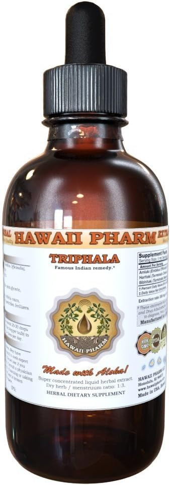 Hawaiipharm Triphala Liquid Extract, Organic Triphala Blend Tincture Herbal Supplement 4 Fl.Oz