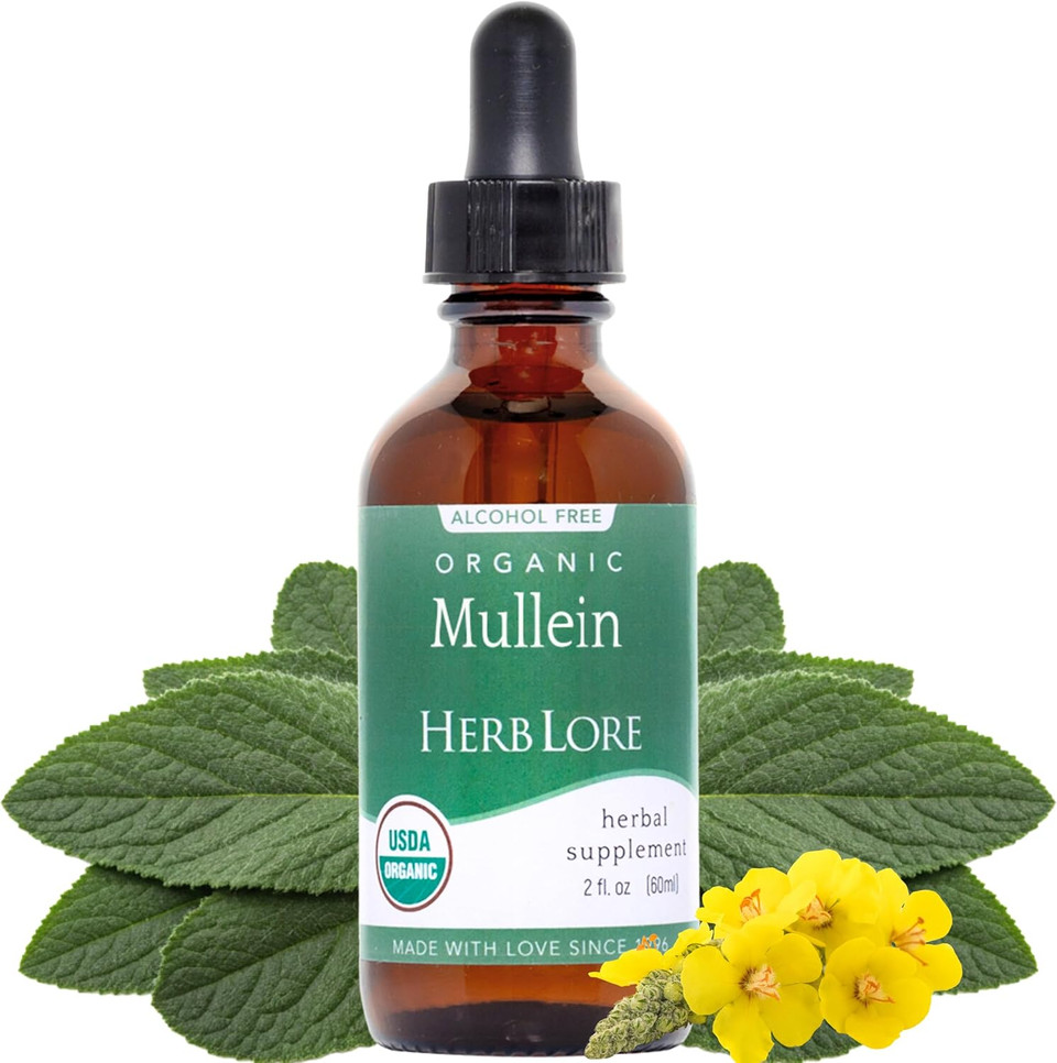 Herb Lore Organic Mullein Tincture Drops - Mullein Leaf Extract For Lungs - Safe For Kids - Alcohol Free (2 Fl Oz)