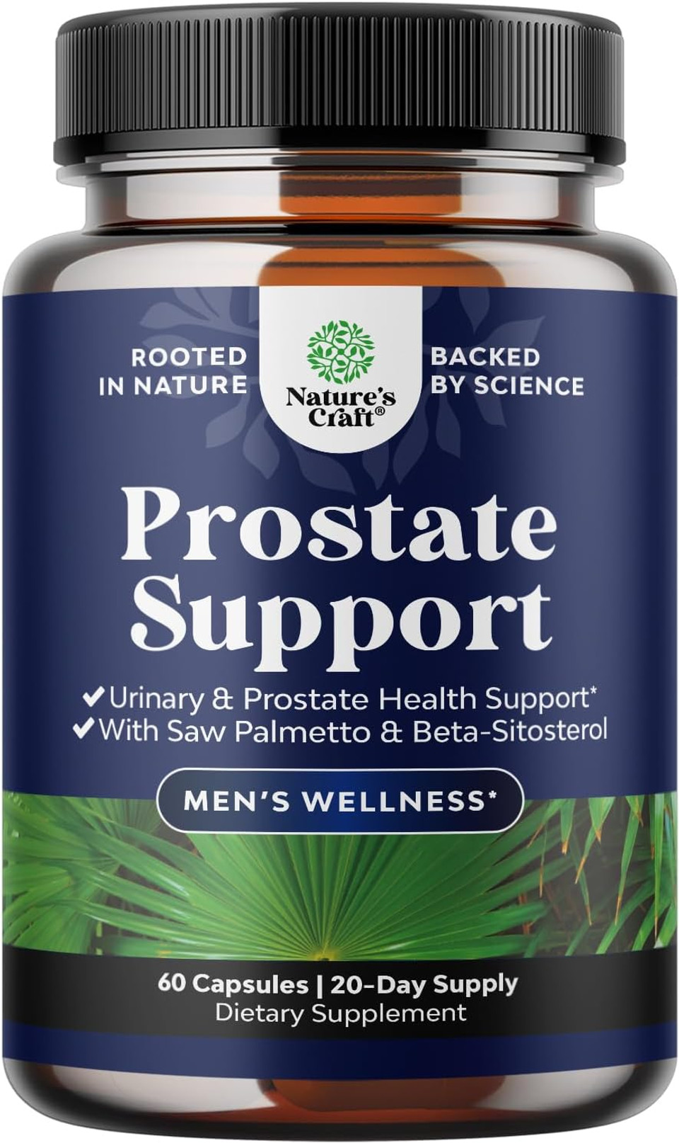 Herbal Saw Palmetto Male Supplement - Potent Pygeum And Saw Palmetto Extract With Beta Sitosterol & Green Tea Supplements For Adult Males For Urinary Tract Support & Frequent Urination - 60 Capsules