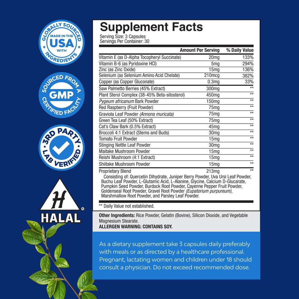 Herbal Saw Palmetto Male Supplement - Potent Pygeum And Saw Palmetto Extract With Beta Sitosterol & Green Tea Supplements For Adult Males For Urinary Tract Support & Frequent Urination - 60 Capsules