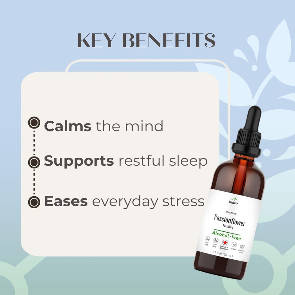Passionflower Tincture  Alcohol-Free Herbal Extract For Calm, Mood & Sleep Support  Glycerin-Based, Vegan & No Added Sugar-Free Supplement  1.7 Fl Oz (50 Ml)