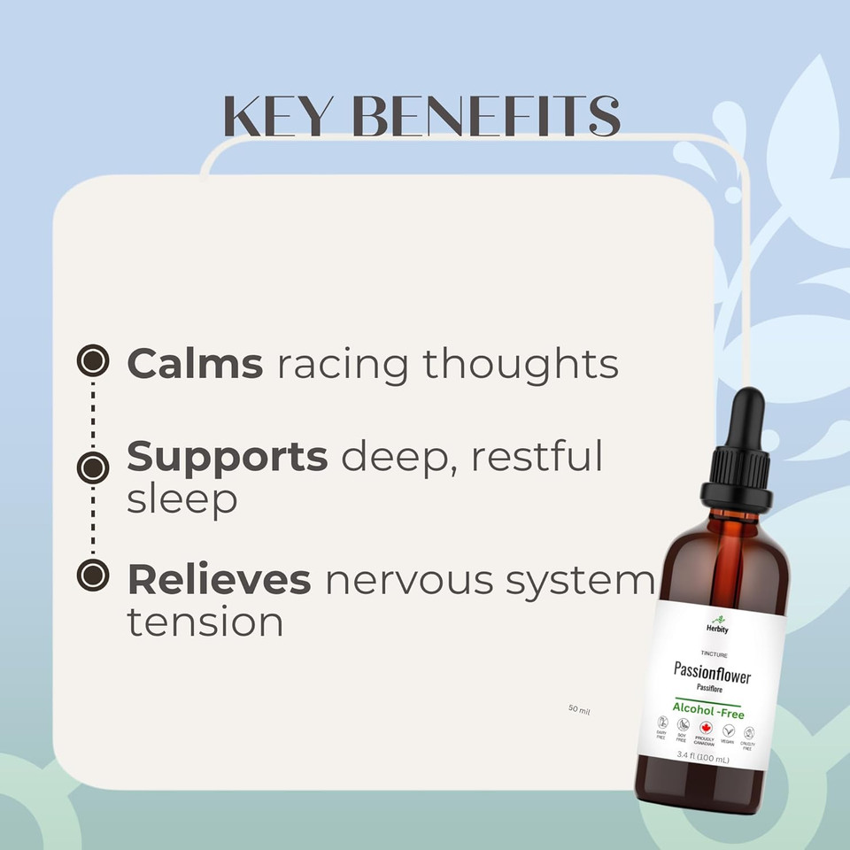 Passionflower Tincture  Alcohol-Free Herbal Extract For Calm, Mood & Sleep Support  Glycerin-Based, Vegan & No Added Sugar-Free Supplement  3.4 Fl Oz (100 Ml)