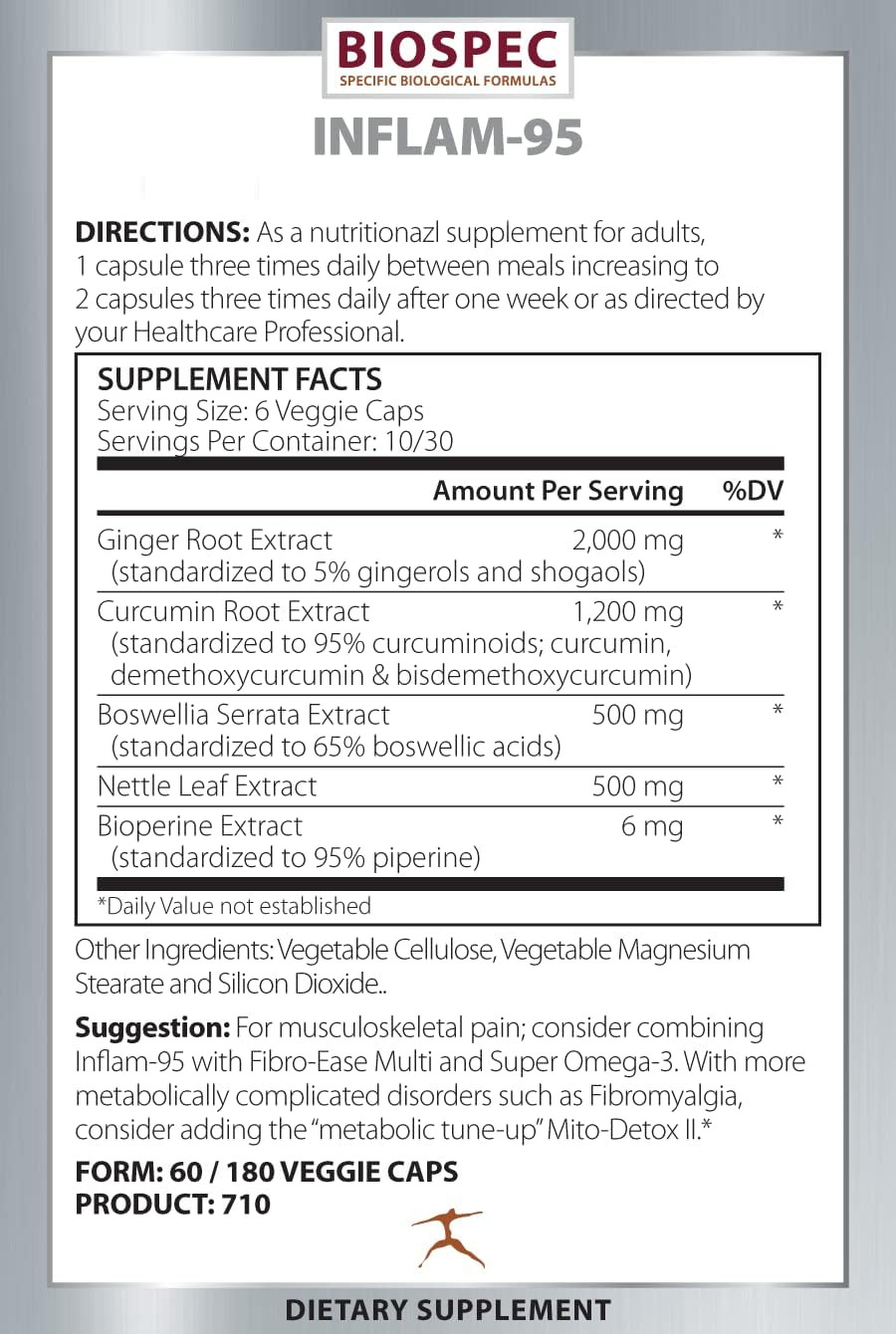 Inflam-95 - Ginger Root Extract 2,000 Mg, Curcumin Root Extract, Boswellia Serrata Extract, Nettle Leaf Extract, Bioperine - Support Healthy Inflammatory Response