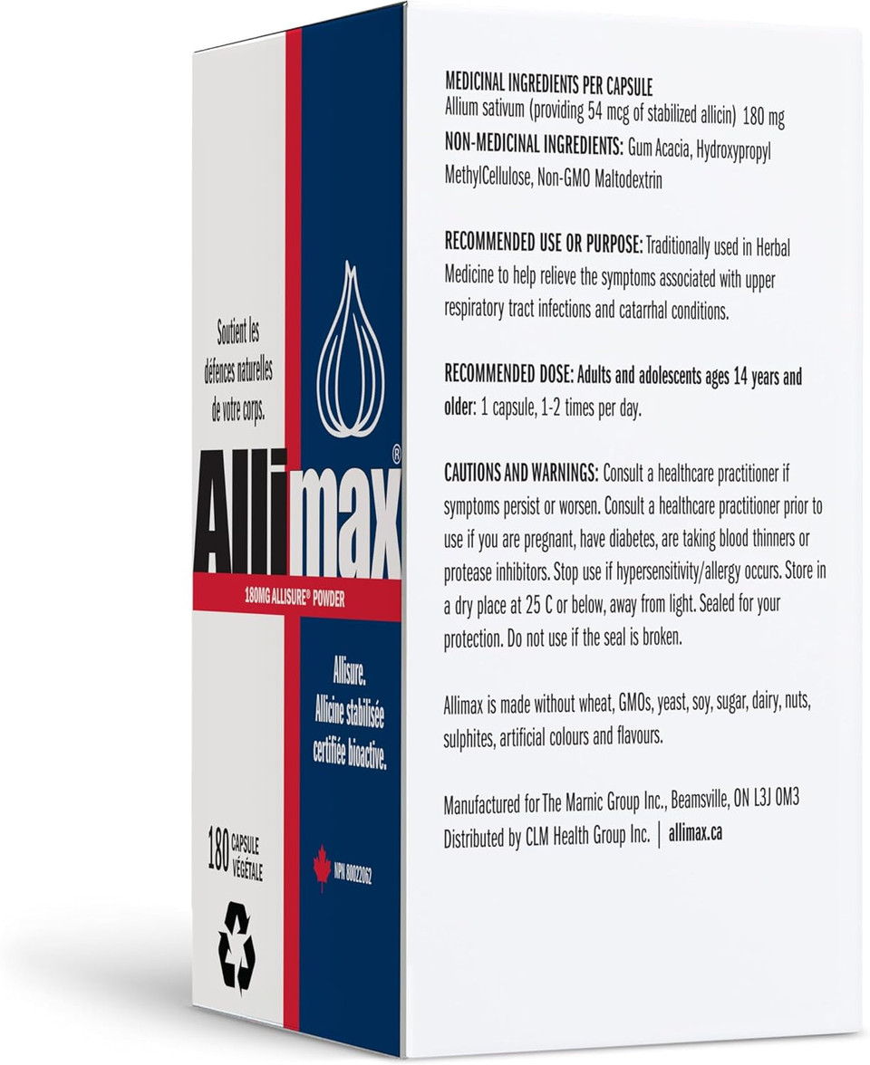 Allimax 180Mg 180 Capsules. Supports Your BodyS Immune Function Through Natural Allicin, A Potent Organosulphur Compound Extracted From Clean And Sustainable Spanish Grown Garlic