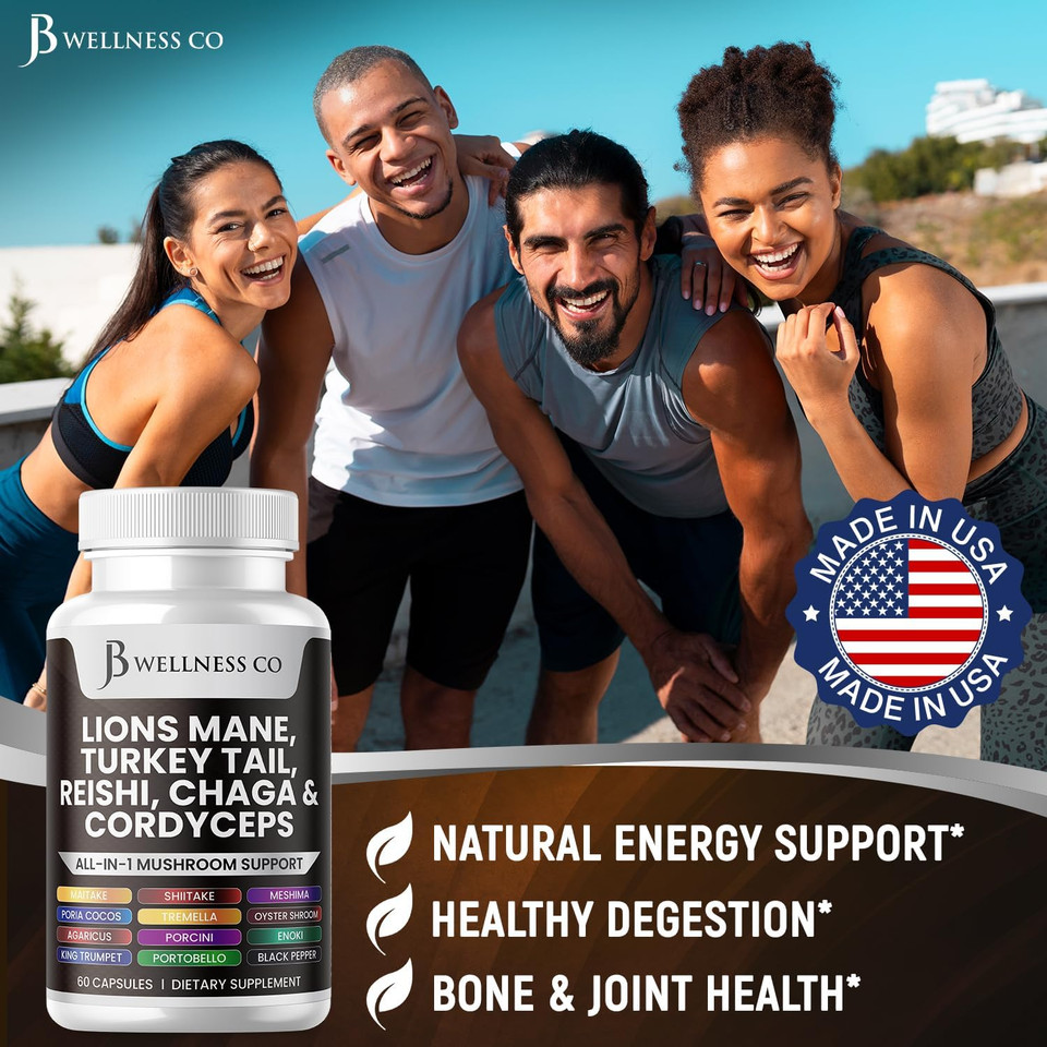 Lions Mane Supplement Cognitive Support, Immune Health With Turkey Tail 20In1 Mushroom Reishi Cordyceps Chaga With Marshmallow Root - 120 Count