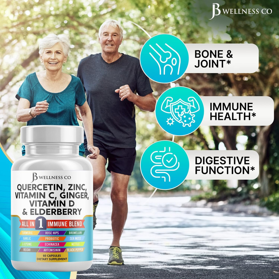 Quercetin Zinc Vitamin C Vitamin D Bromelain Elderberry - Nettle Supplement With Artemisinin, Sea Moss, Echinacea - 120 Count