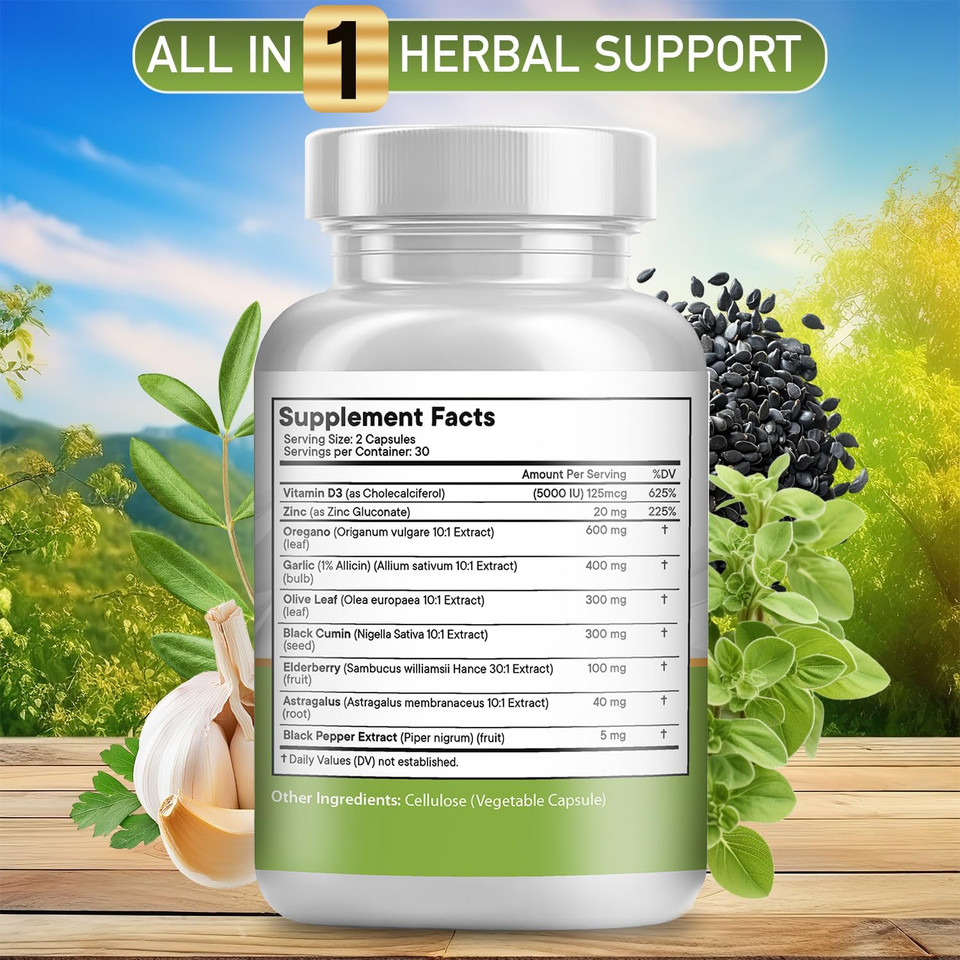 Jb Wellness Oregano Oil, Garlic Extract, Olive Leaf, With Astragalus - Immune Support & Digestive Health Supplement For Women And Men - 180 Count